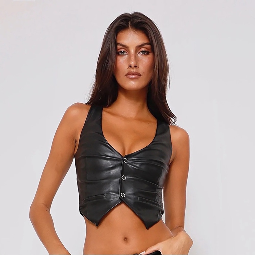 Tiger Mist Black Faux Leather Evy Top Vest Top
